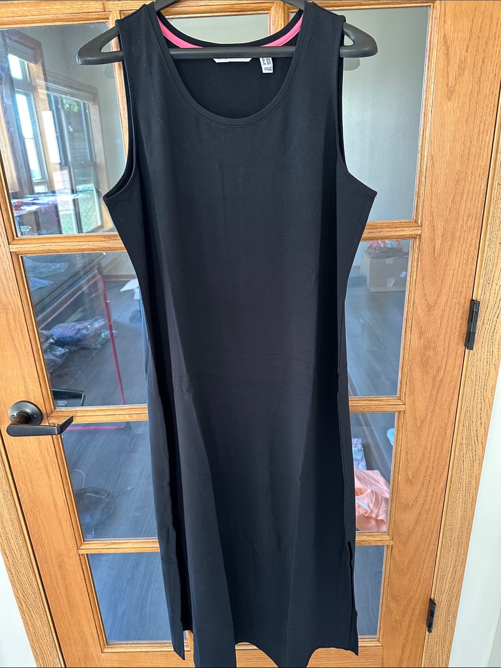 Women’s Black Sleeveless A-Line Dress 41” long armpit to bottom, 14” side slits